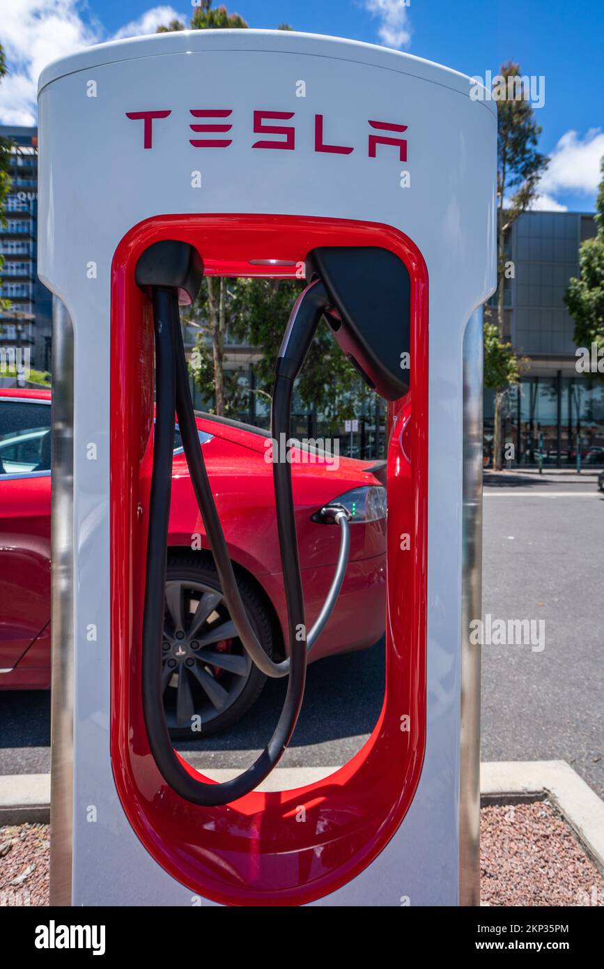 Tesla electric car charging station, Adelaide, Australia Stock Photo Alamy