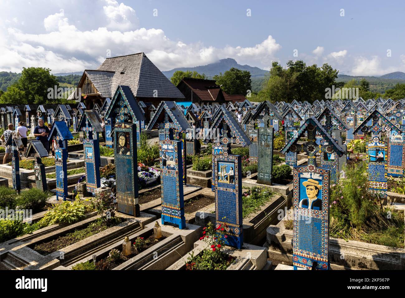 The church of the birth of the Blessed Virgin Mary from Merry Cemetery, Sapanta, Romania Stock Photo