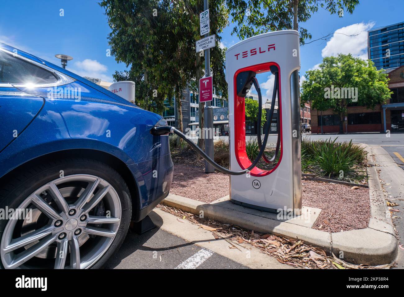 Tesla electric car charging station, Adelaide, Australia Stock Photo Alamy