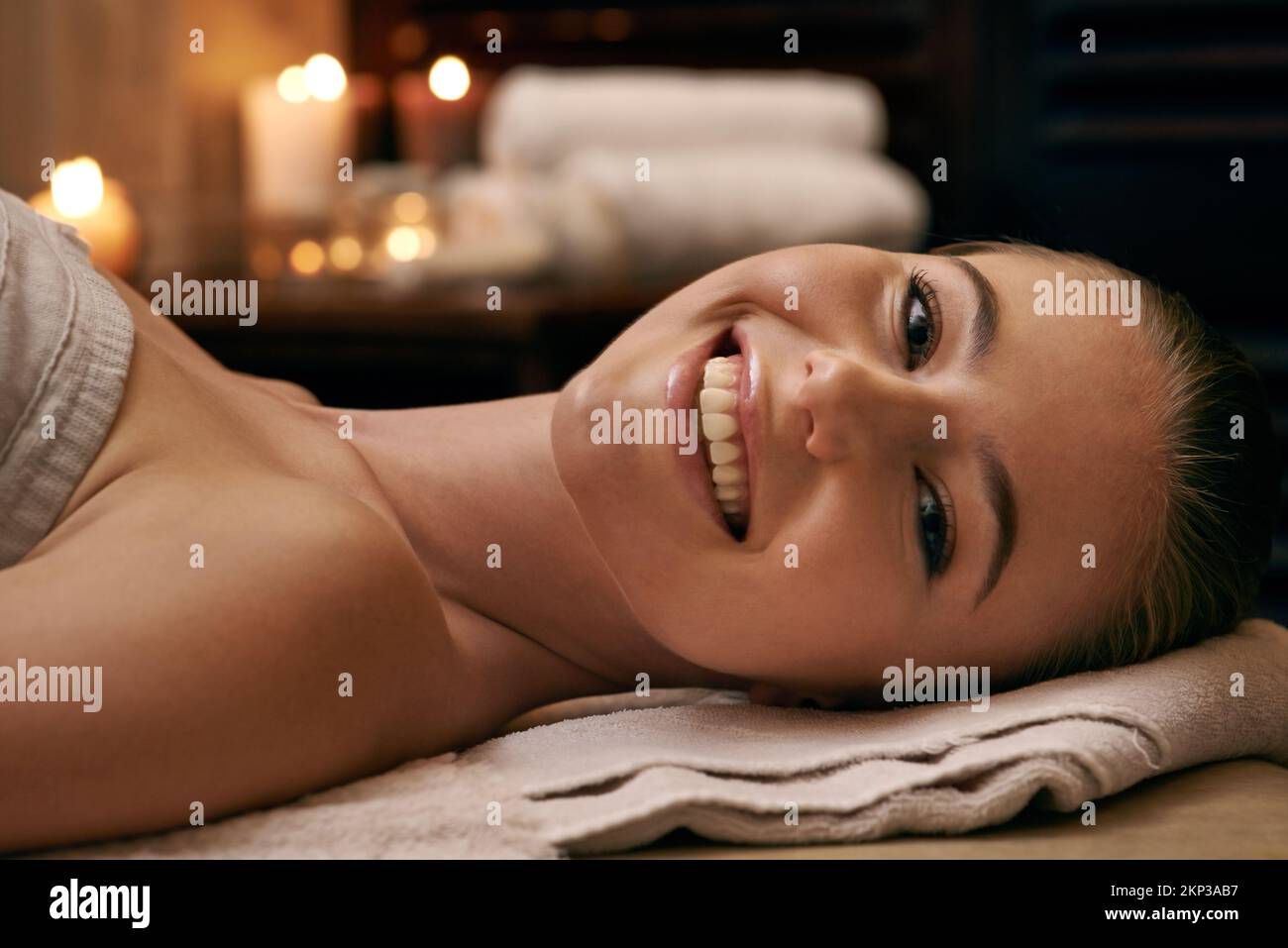Pure enjoyment and relaxation. Closeup shot of a young woman relaxing during a spa treatment. Stock Photo