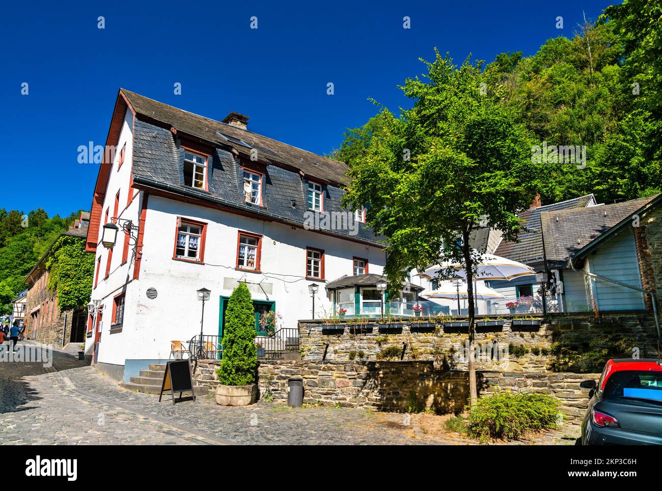 Traditional architecture of Monschau in North Rhine-Westphalia, Germany Stock Photo
