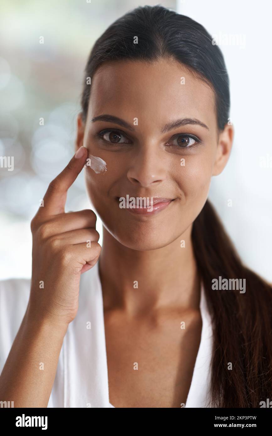 I invest in quality skin care products. Closeup portrait of a