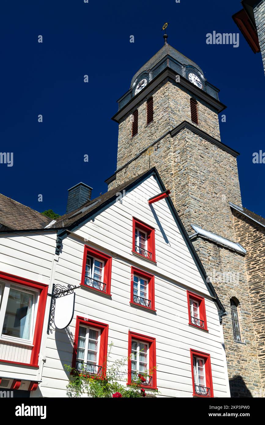 Traditional architecture of Monschau in North Rhine-Westphalia, Germany Stock Photo