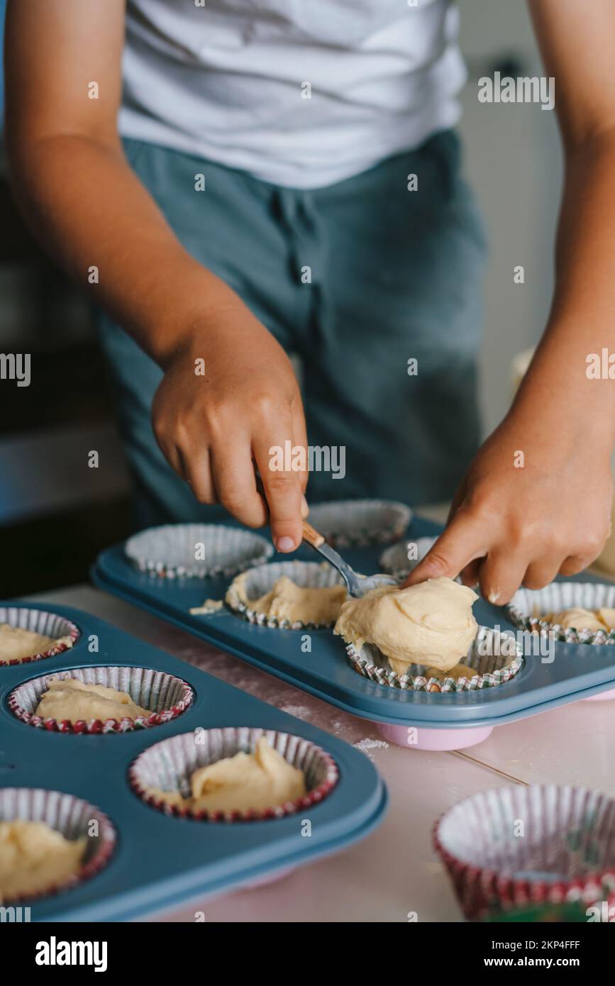 Mixing all ingredients together, making dough or batter and filling