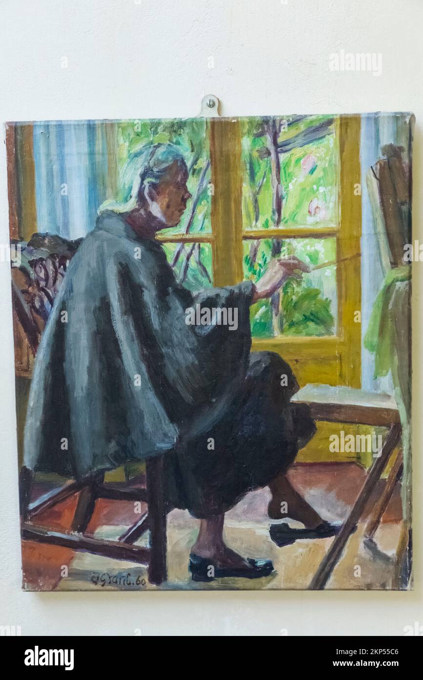 England,  East Sussex, Firle, West Firle, Charleston House, The Home of Vanessa Bell and Duncan Grant, Portrait of Vanessa Bell painting Stock Photo
