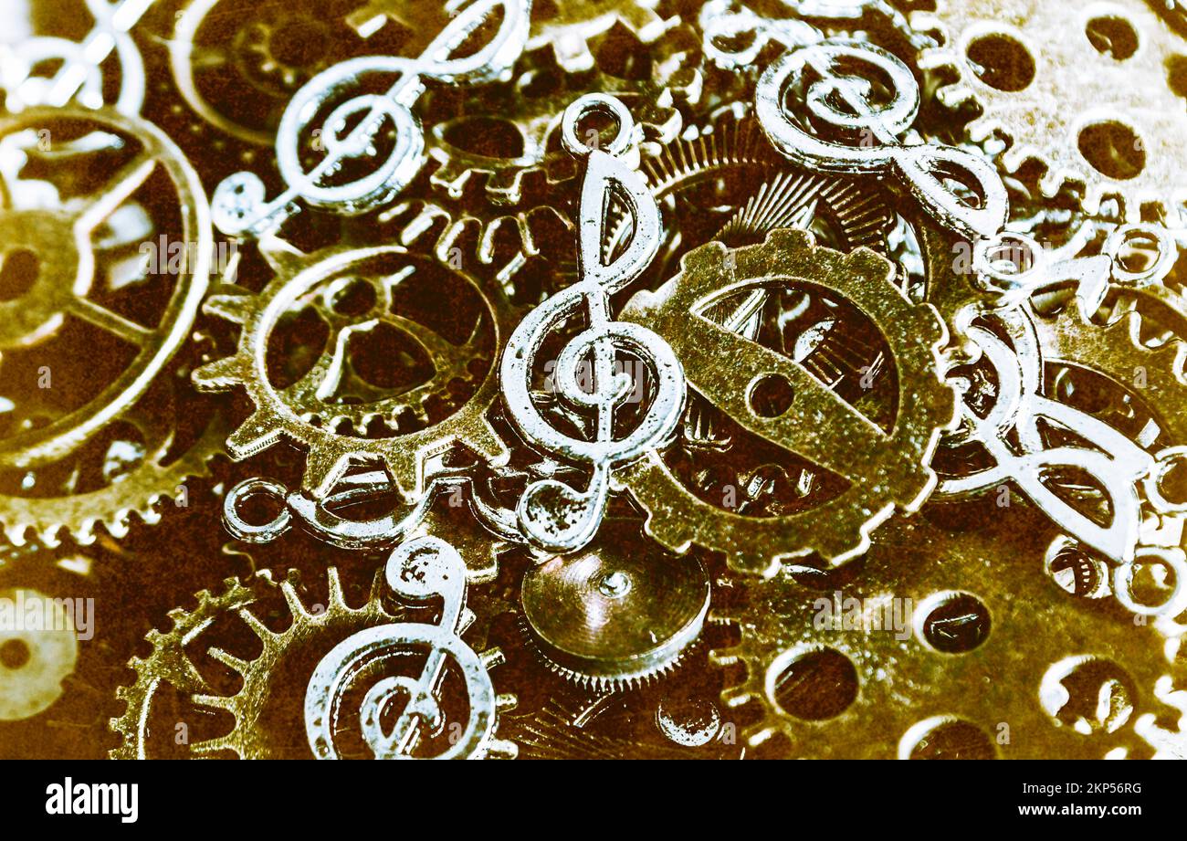 Audio engineering in a scene of industrial gears in heavy metal