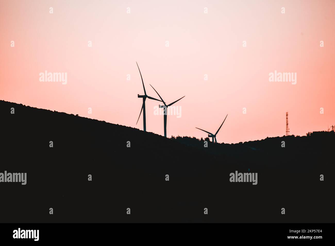 Wind turbine silhouettes at sunset Stock Photo - Alamy