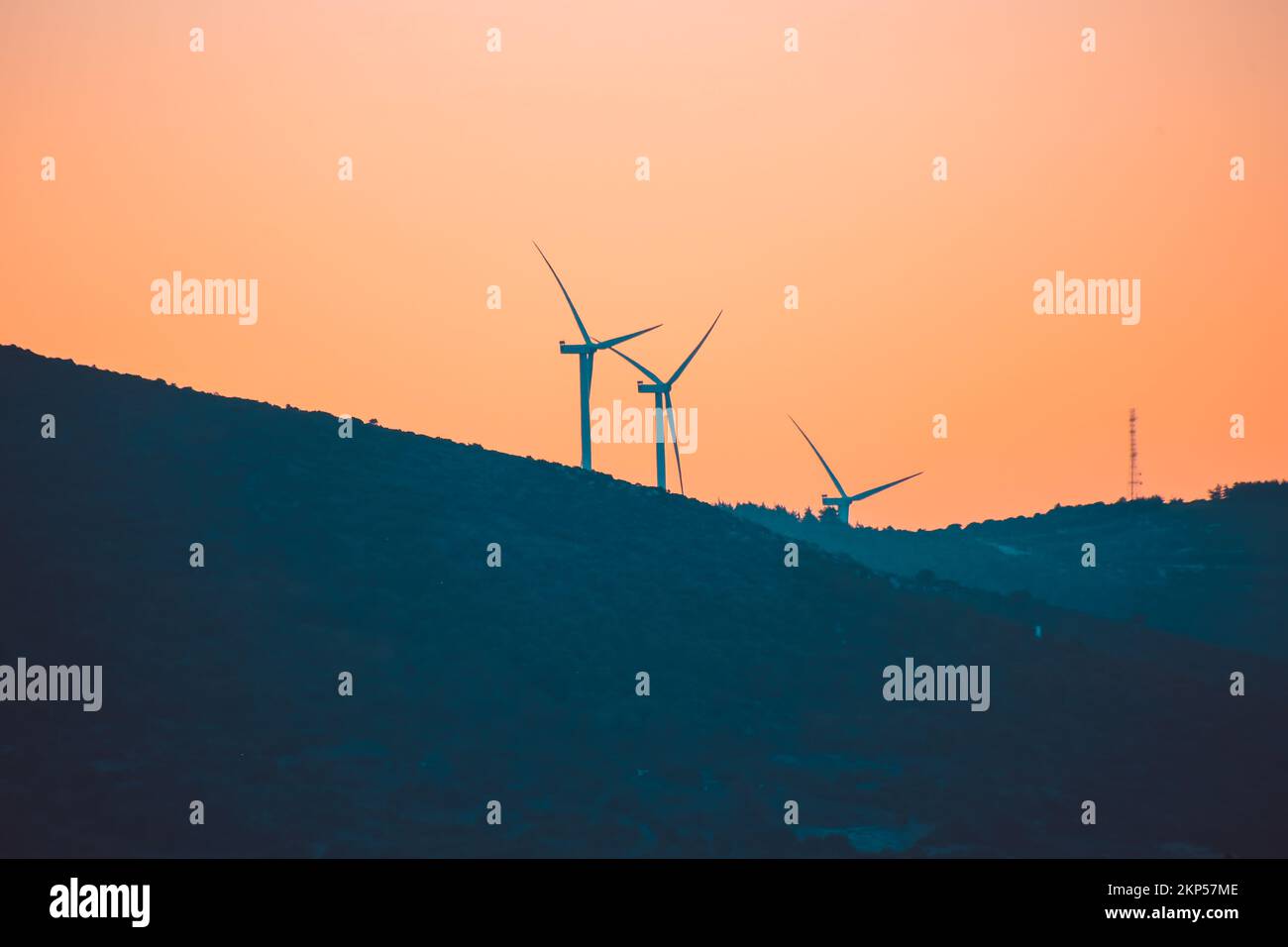 Wind turbine silhouettes at sunset Stock Photo - Alamy