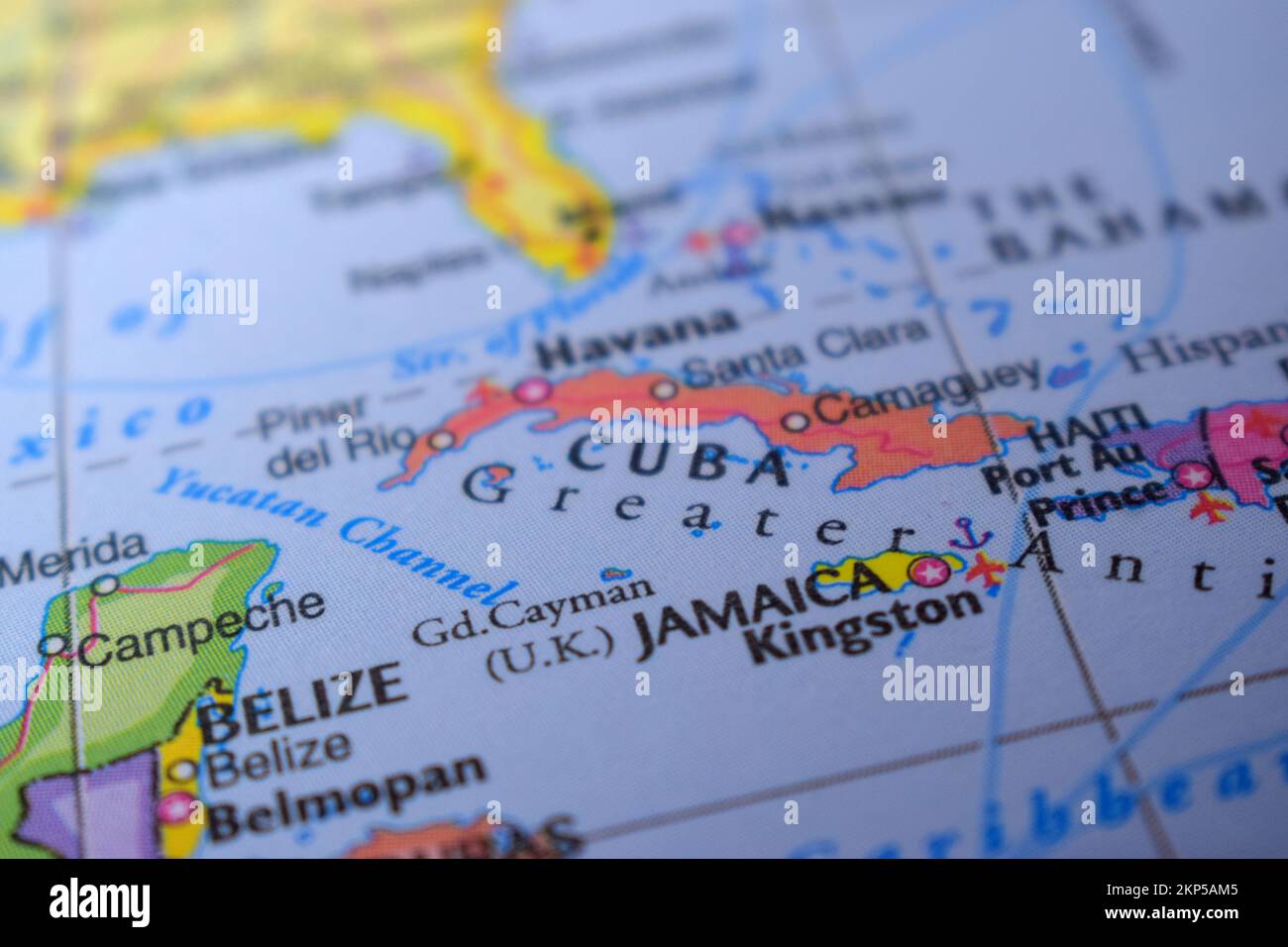 Cuba Travel Concept Country Name On The Political World Map Very Macro Close-Up View Stock Photograph Stock Photo