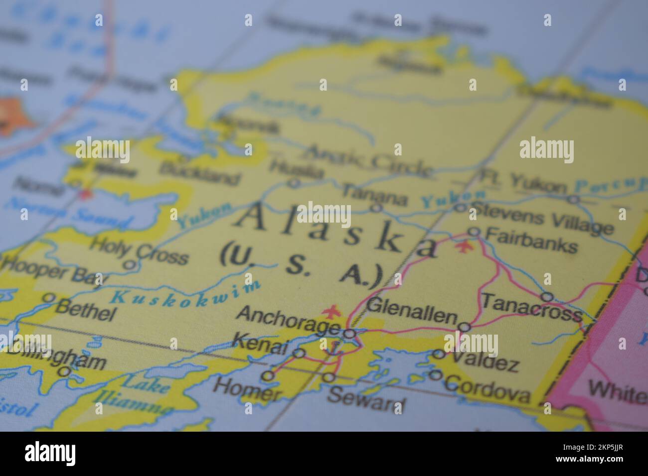 Alaska Travel Concept Country Name On The Political World Map Very Alaska Travel Concept Country Name On The Political World Map Very Macro Close Up View Stock Photograph 2KP5JJR