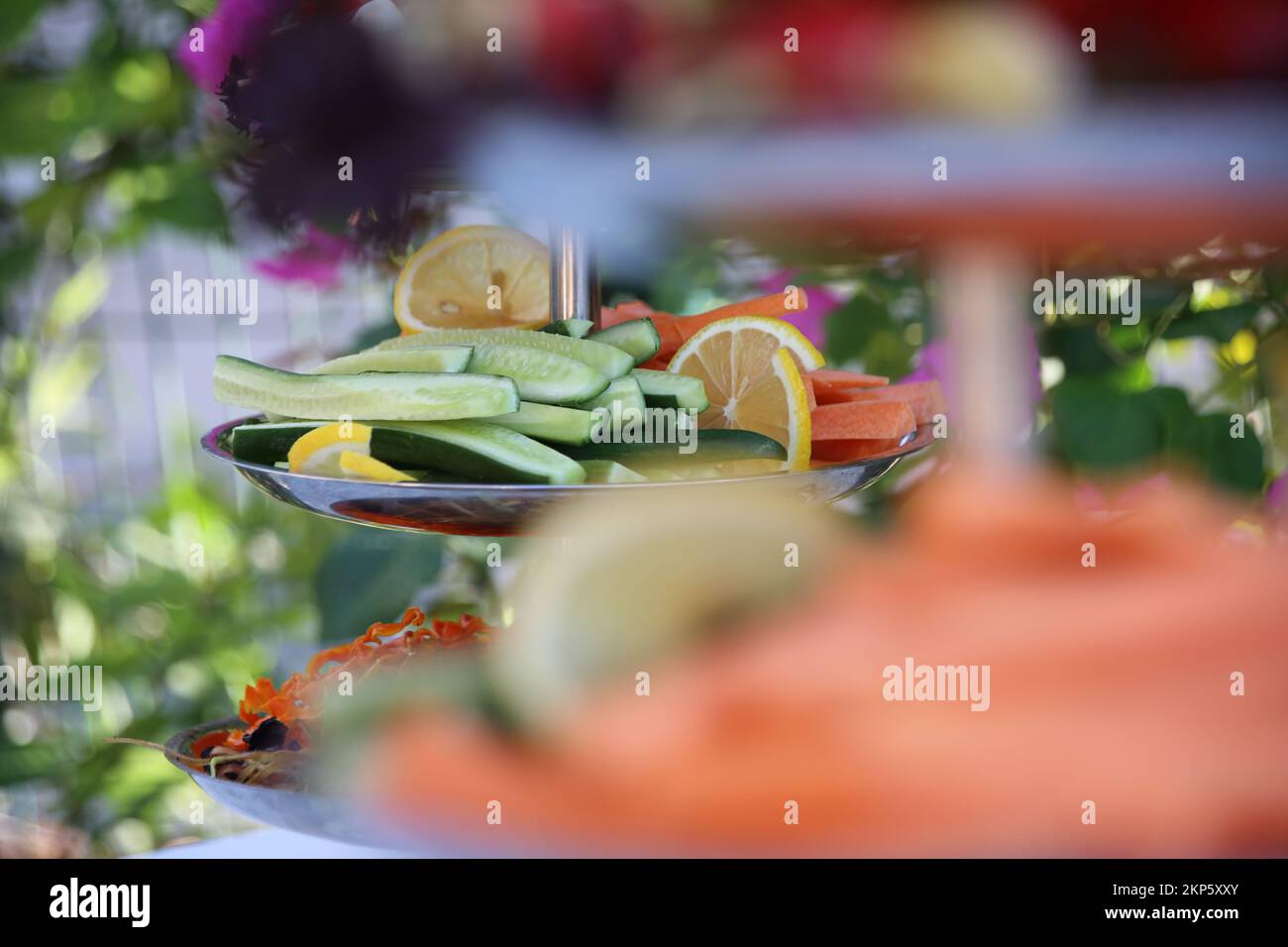 Delicious sweet and savory wedding dishes Stock Photo