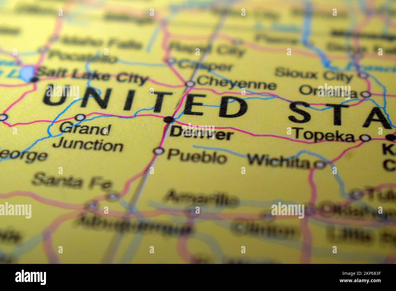 Denver on The Political Map Travel Concept Macro Close-Up View Stock Photo