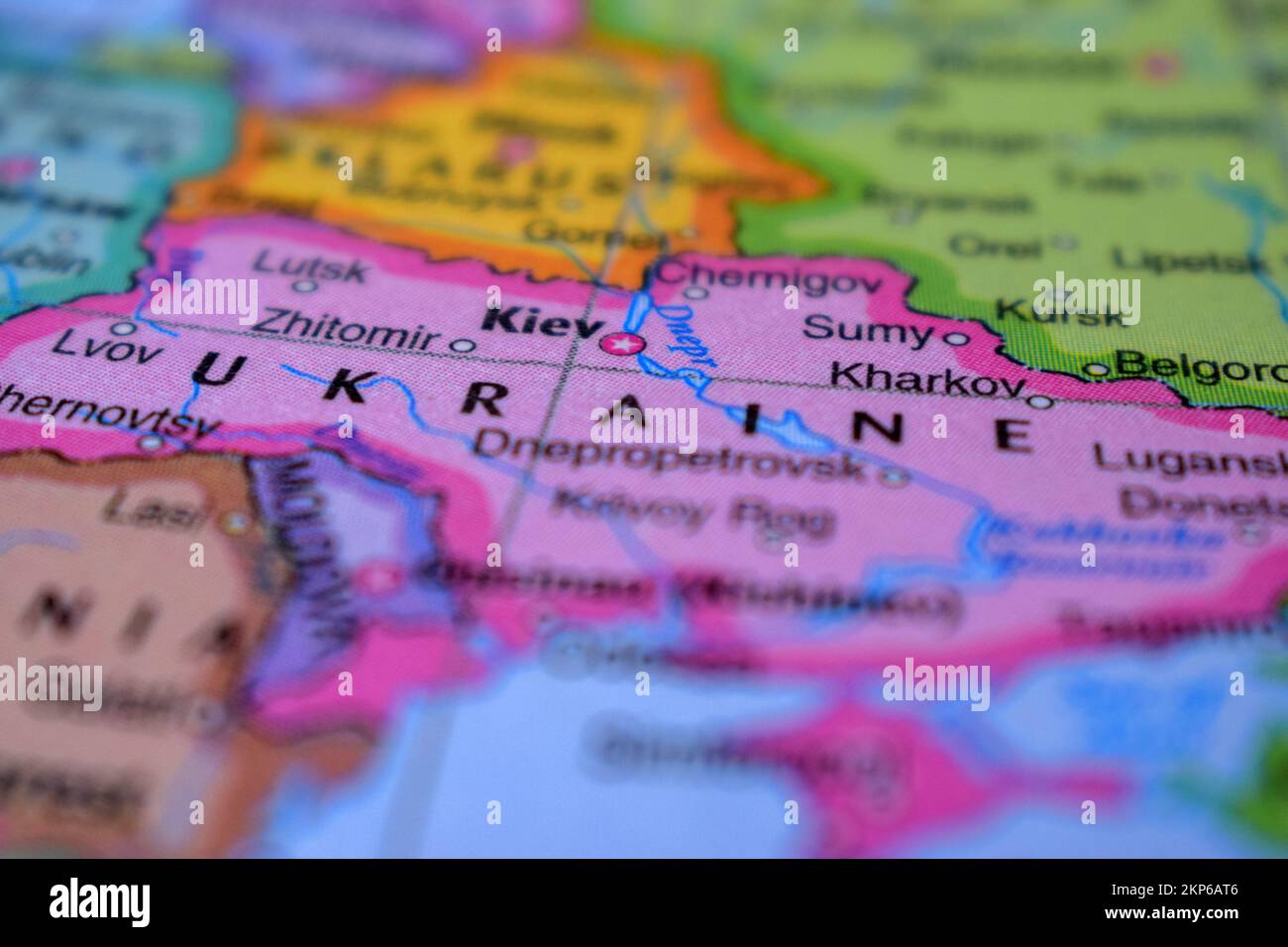 Ukraine on The Political Map Travel Concept Macro Close-Up View Stock Photo