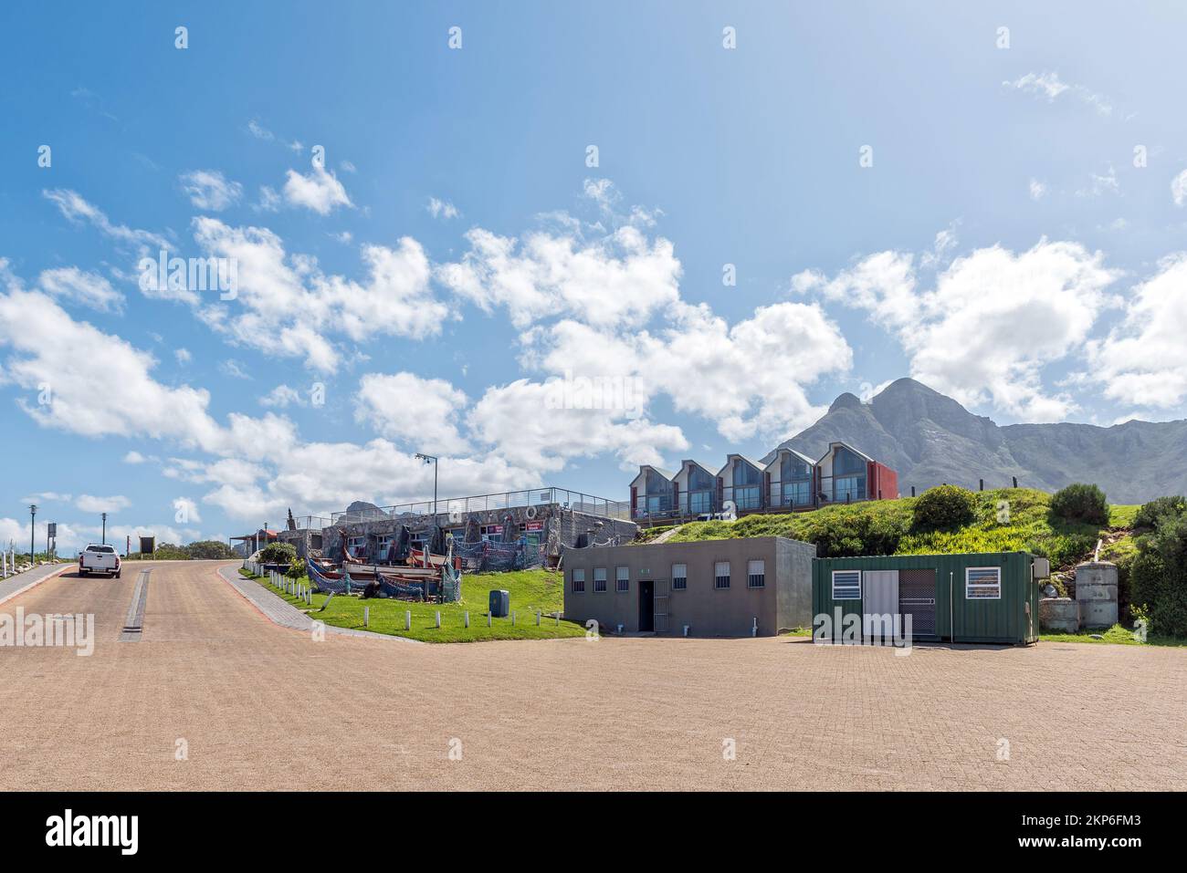 Kleinmond, South Africa - Sep 20, 2022: View from the harbour at Kleinmond towards town. Buildings are visible Stock Photo