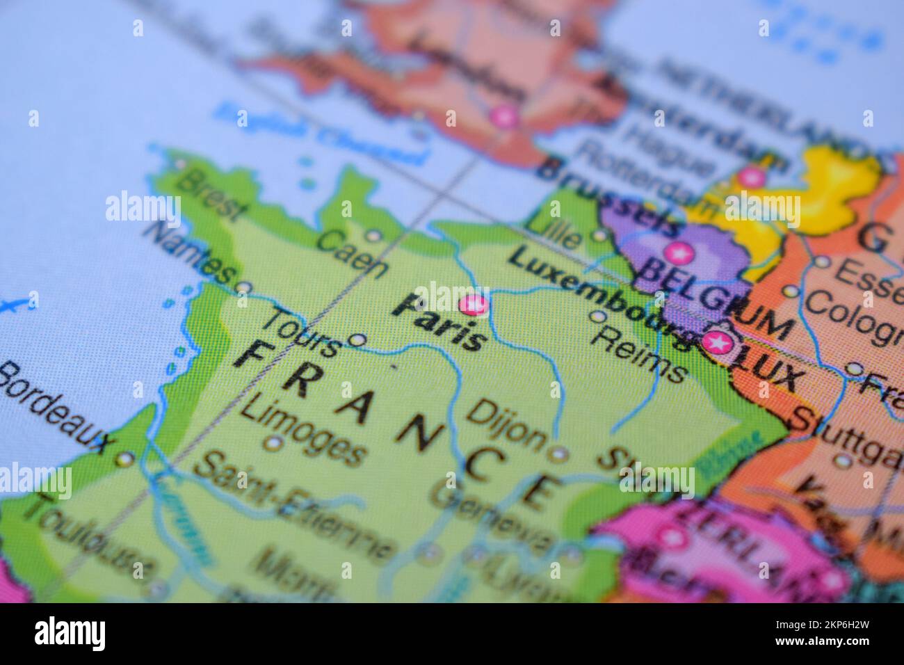 Paris on The Political Map Travel Concept Macro Close-Up View Stock Photo