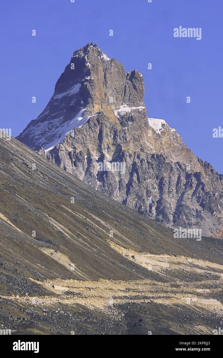 matterhorn like pyramidal peak of himalayas near zero point in north