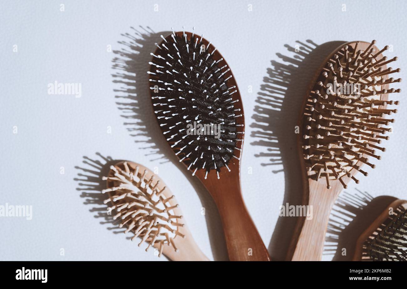Set of Wooden Hair Brushes Stock Photo Alamy
