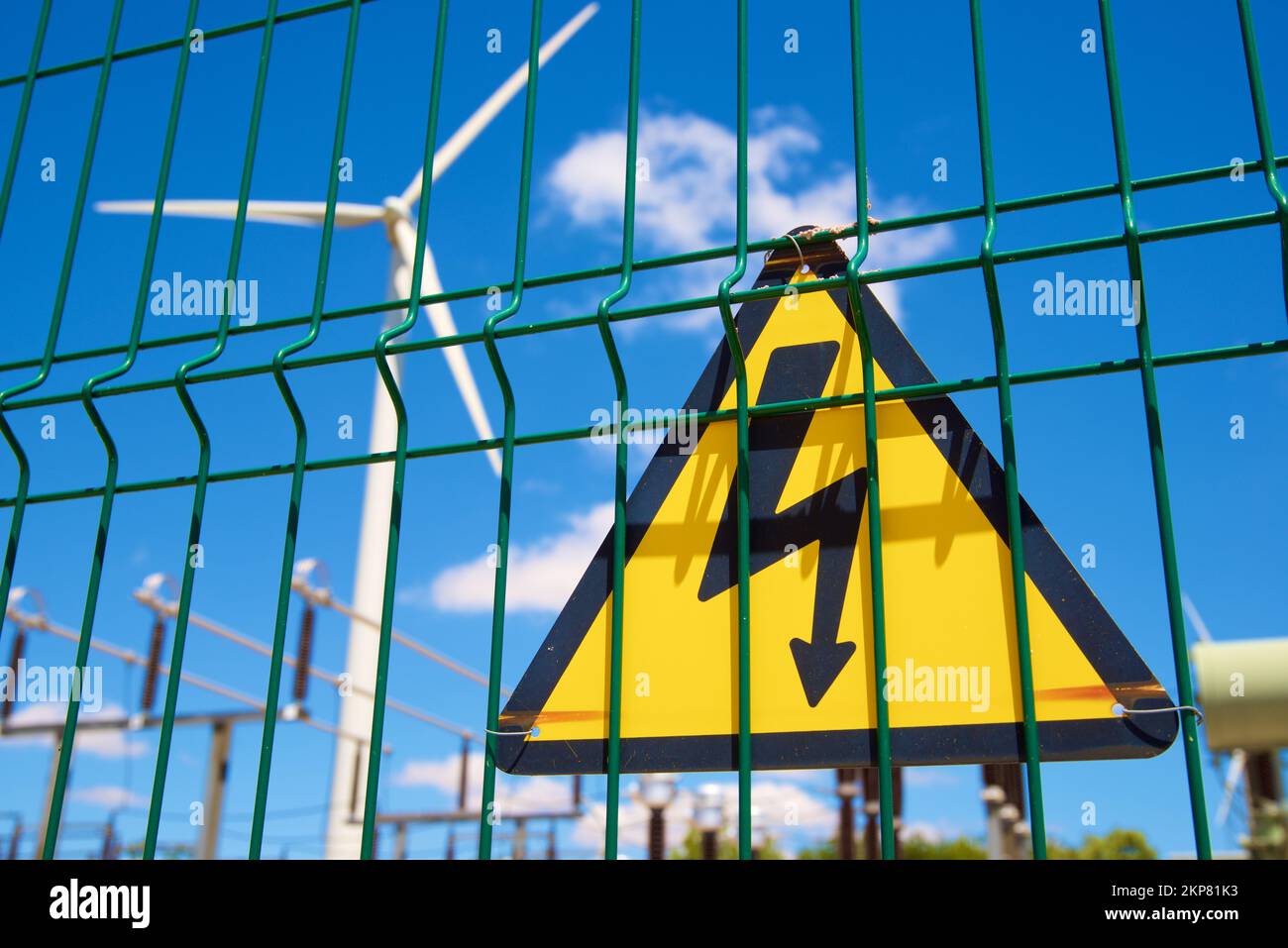 Electrical hazard sign placed on a metal fence Stock Photo Alamy