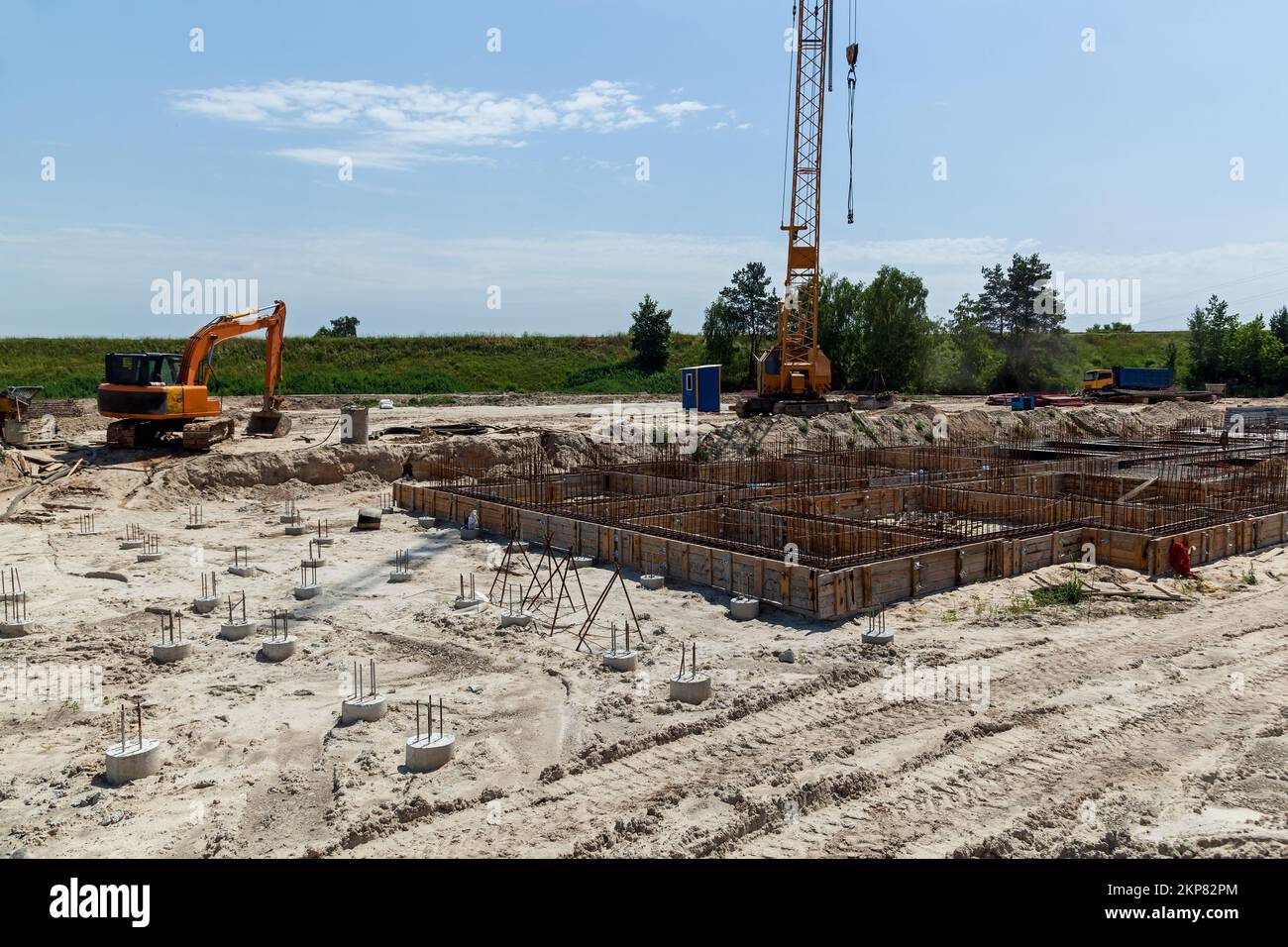 Construction fittings at the construction site. Steel reinforced