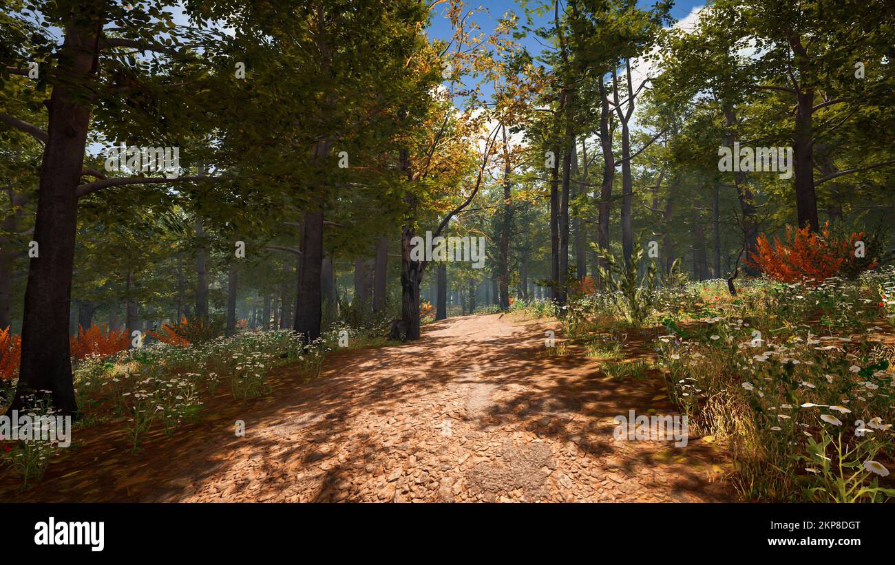 3D rendering. An immersive natural environment. Landscape to illustrate ...