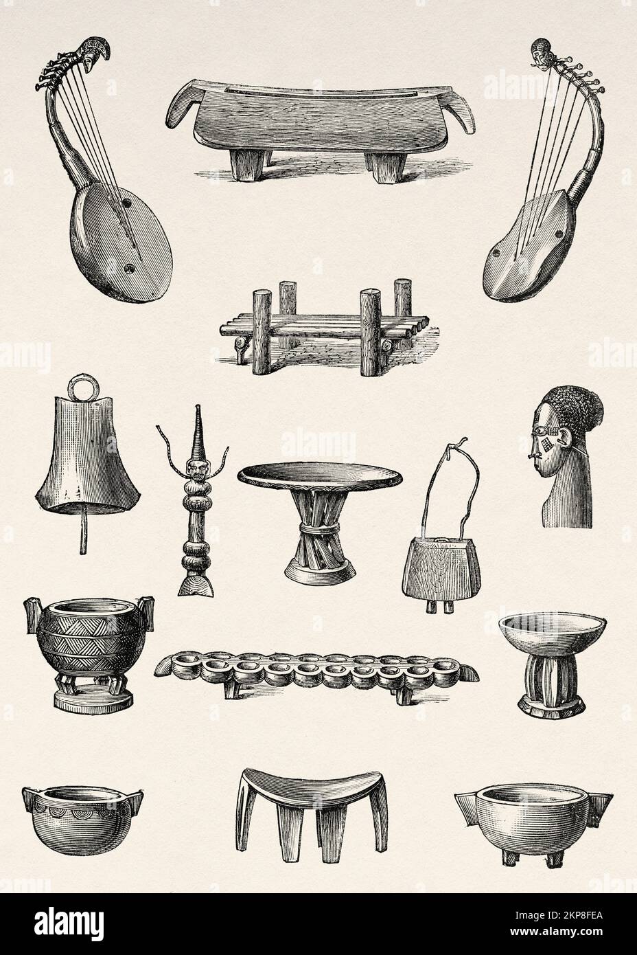 Traditional musical instruments and small utensils of the Zande people ...