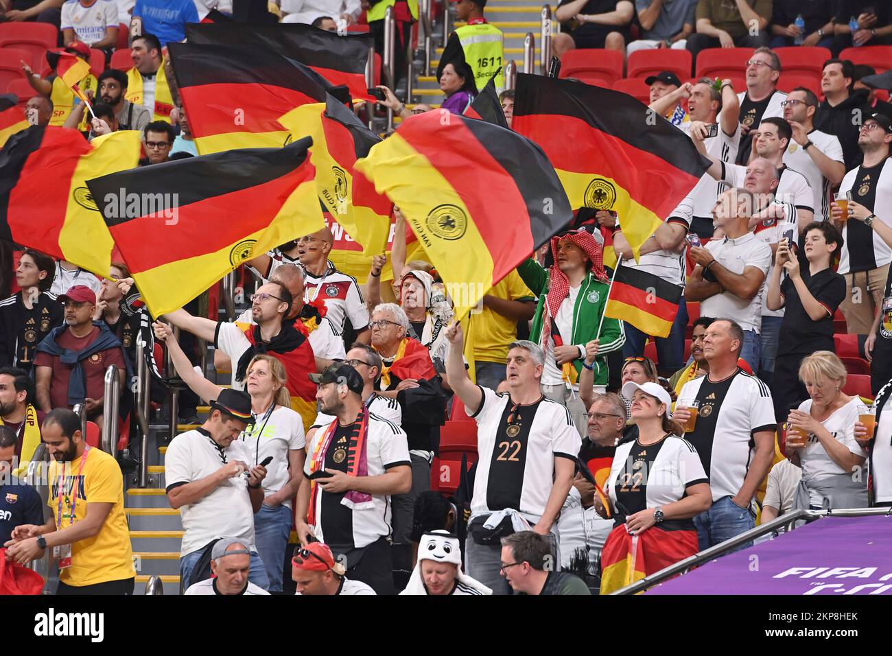 German fans, football fans wave their flags, flags Spain (ESP