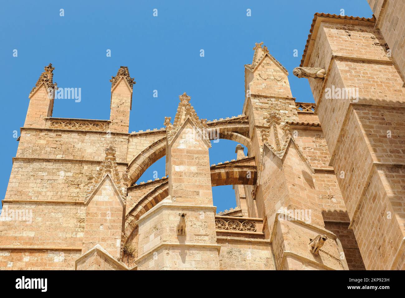 Architectural details turret cross braces for dissipation of weight pressure at gothic cathedral of St. Mary La Seu in gothic architectural style goth Stock Photo