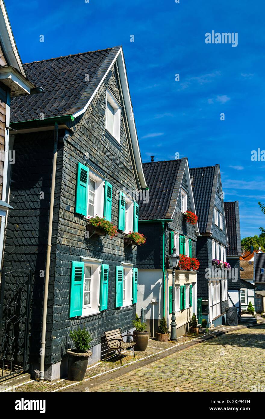 Historic slate houses in Solingen-Grafrath - North Rhine-Westphalia, Germany Stock Photo
