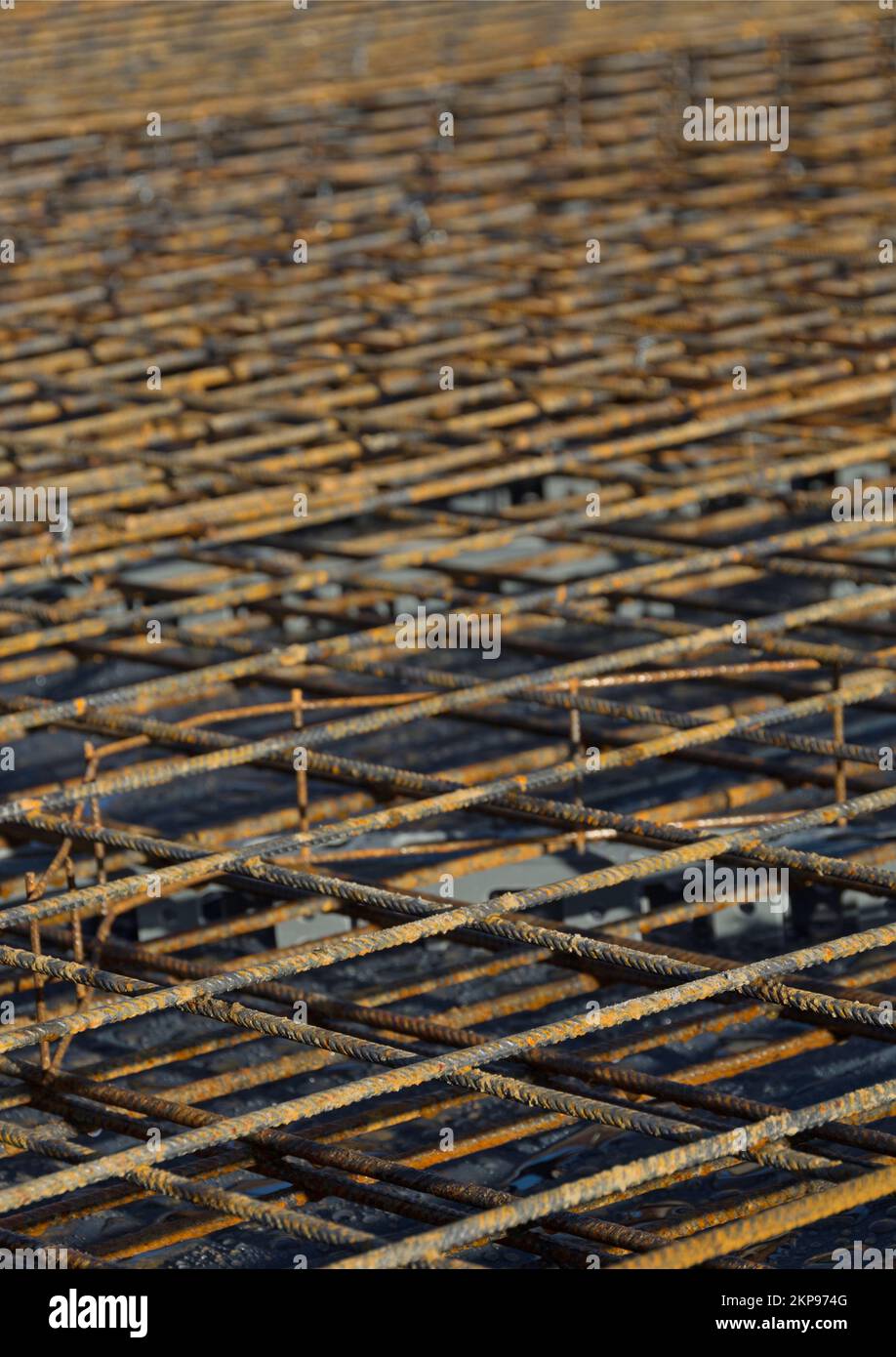 Steel reinforcement / reinforcement mesh of a floor slab, portrait format Stock Photo