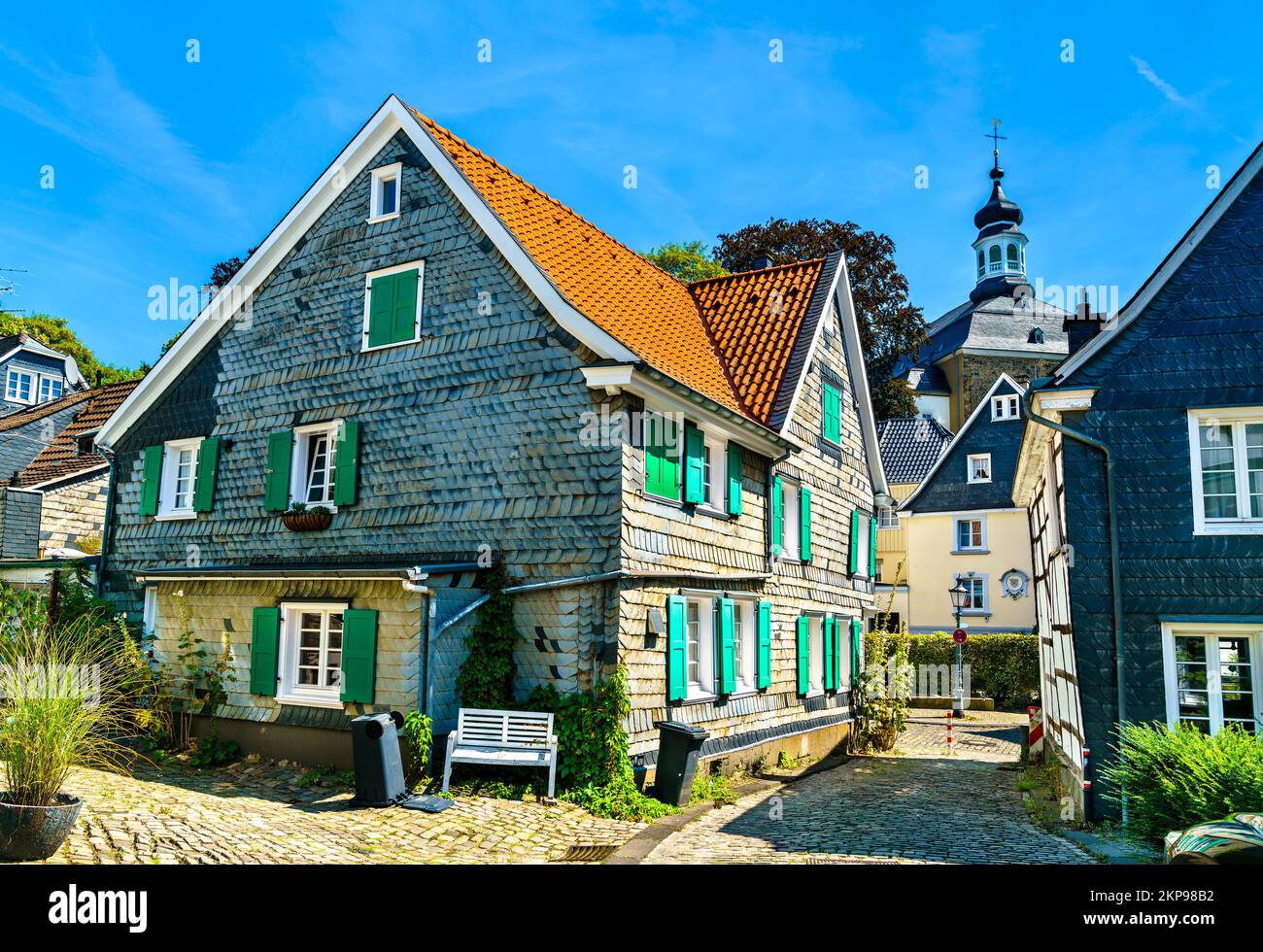 Historic slate houses in Solingen-Grafrath - North Rhine-Westphalia, Germany Stock Photo