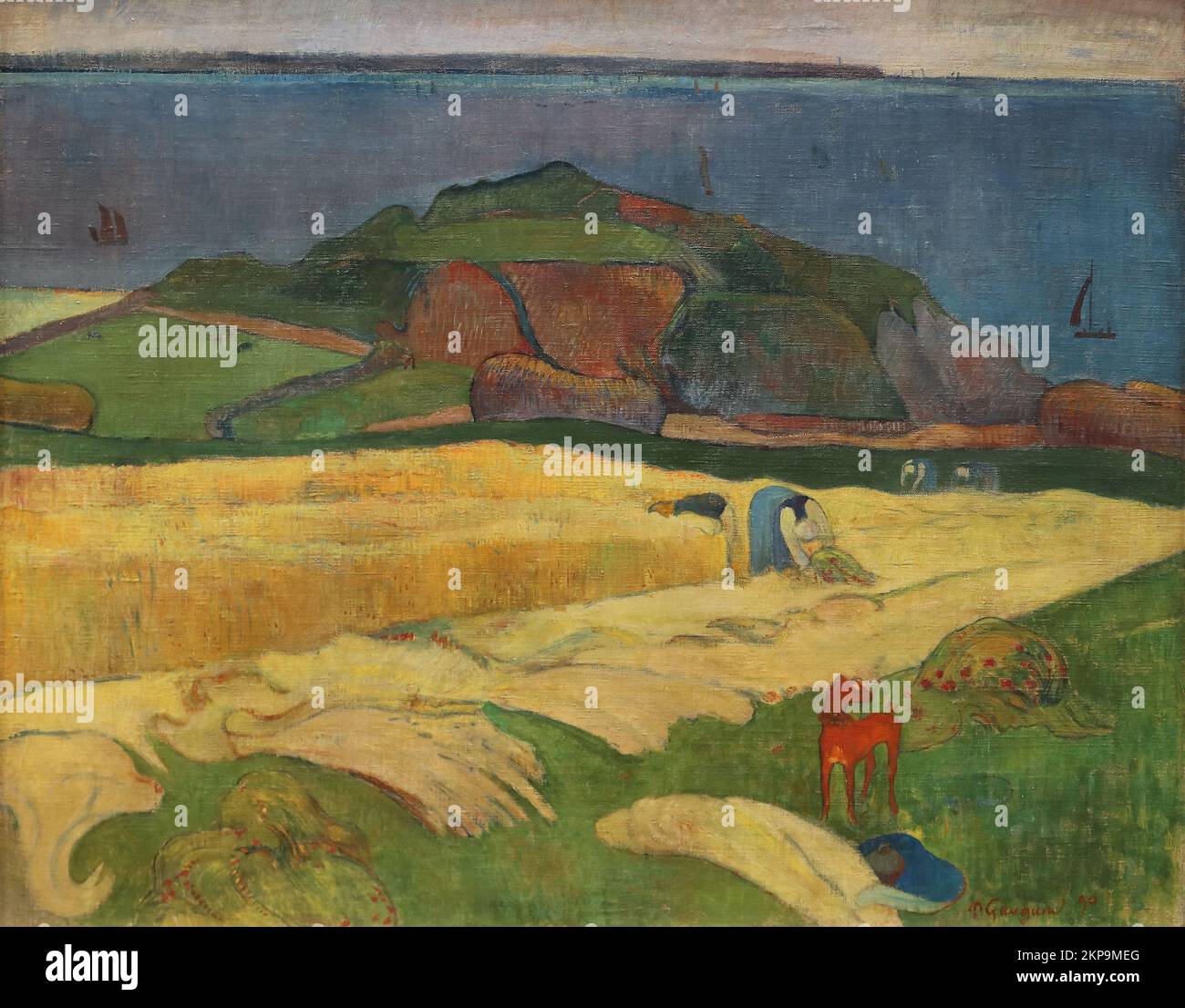'Harvest: Le Pouldu' by French post-impressionist painter Paul Gauguin at the National Gallery, London, UK Stock Photo