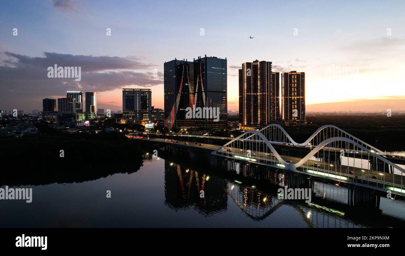 Aerial view of Pantai Indah Kapuk Avenue Bridge Jakarta. a Largest