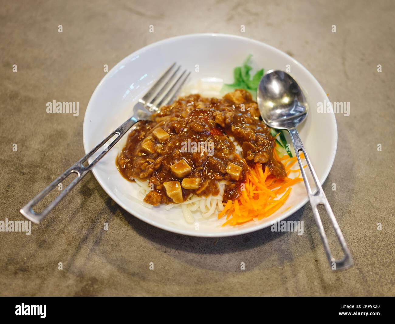 A korean food , Jajangmyeon or noodle on with fermented black beans sauce Stock Photo