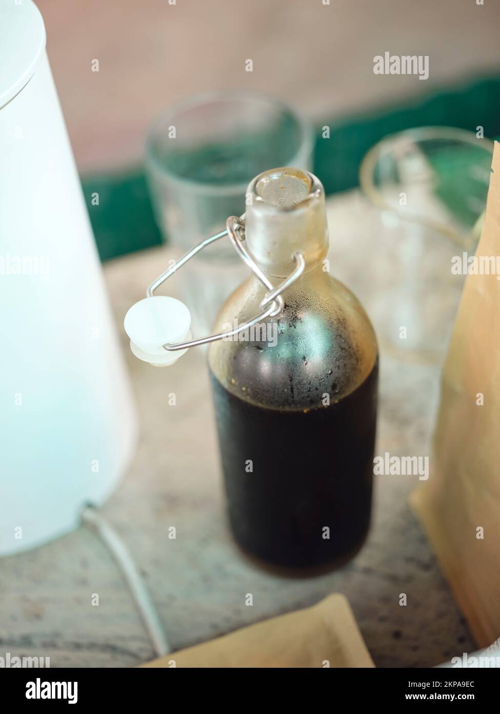 Homemade Cold Dirty cola Soda in bottle , THAI street food Stock Photo