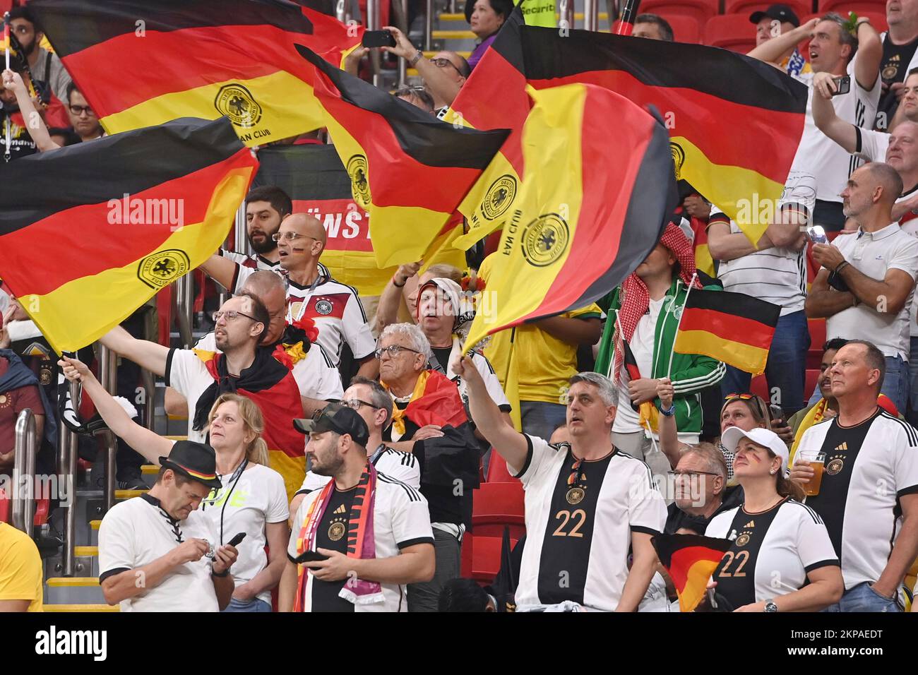 German fans, soccer fans wave their flags, flags Spain (ESP) Germany