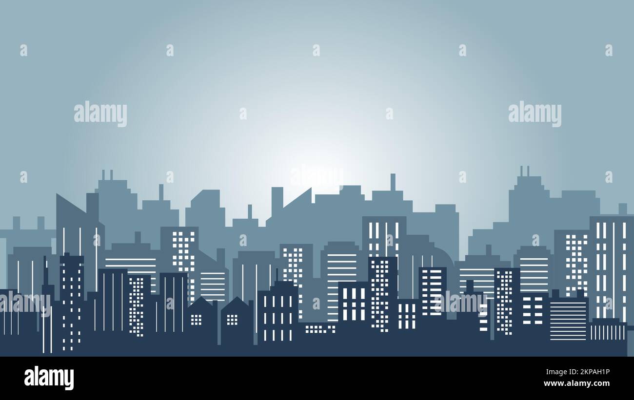 Night view of the city with tall buildings. Collection vector city ...