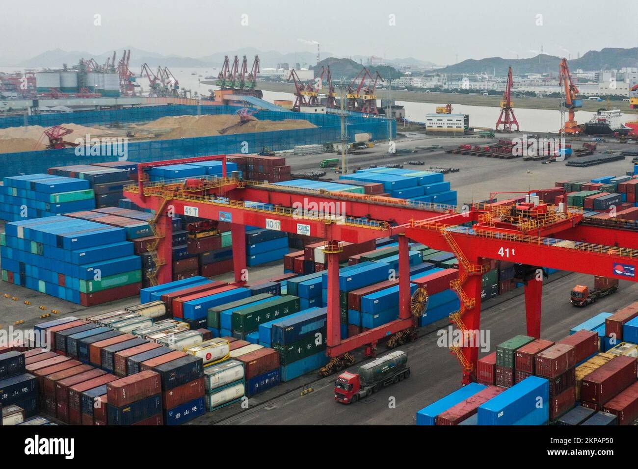 Aerial photo shows the container terminal in Haigang District, Zhoushan ...