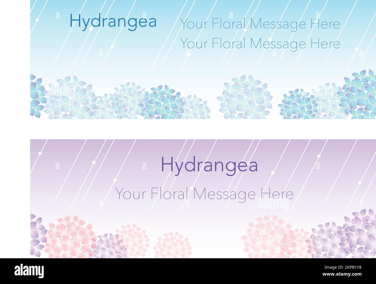 Vector seamless background set with hydrangeas and text space. Horizontally repeatable. Stock Vector