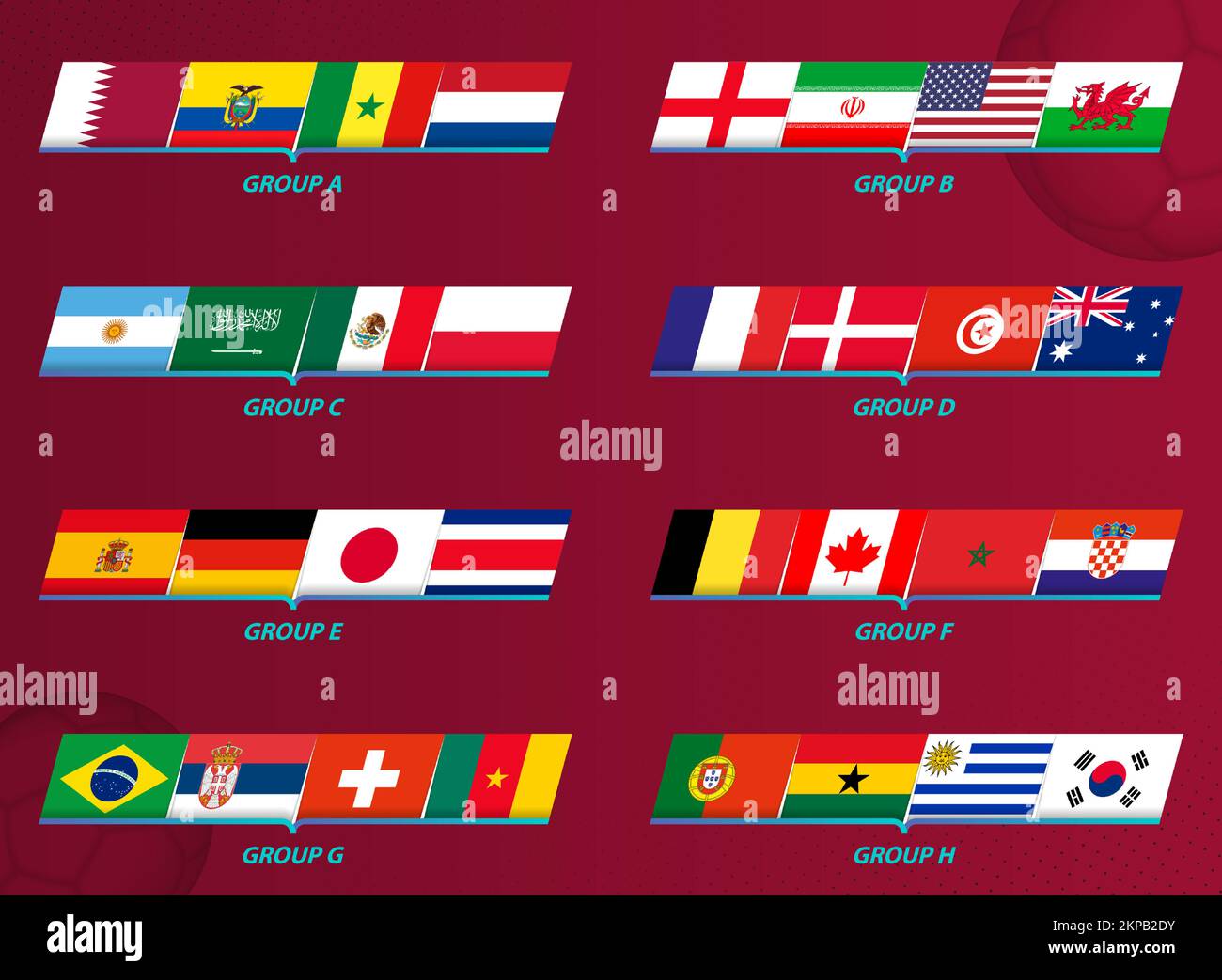 Set of flags of the international soccer tournament in 2022, the concept of the flag. Vector set. Stock Vector