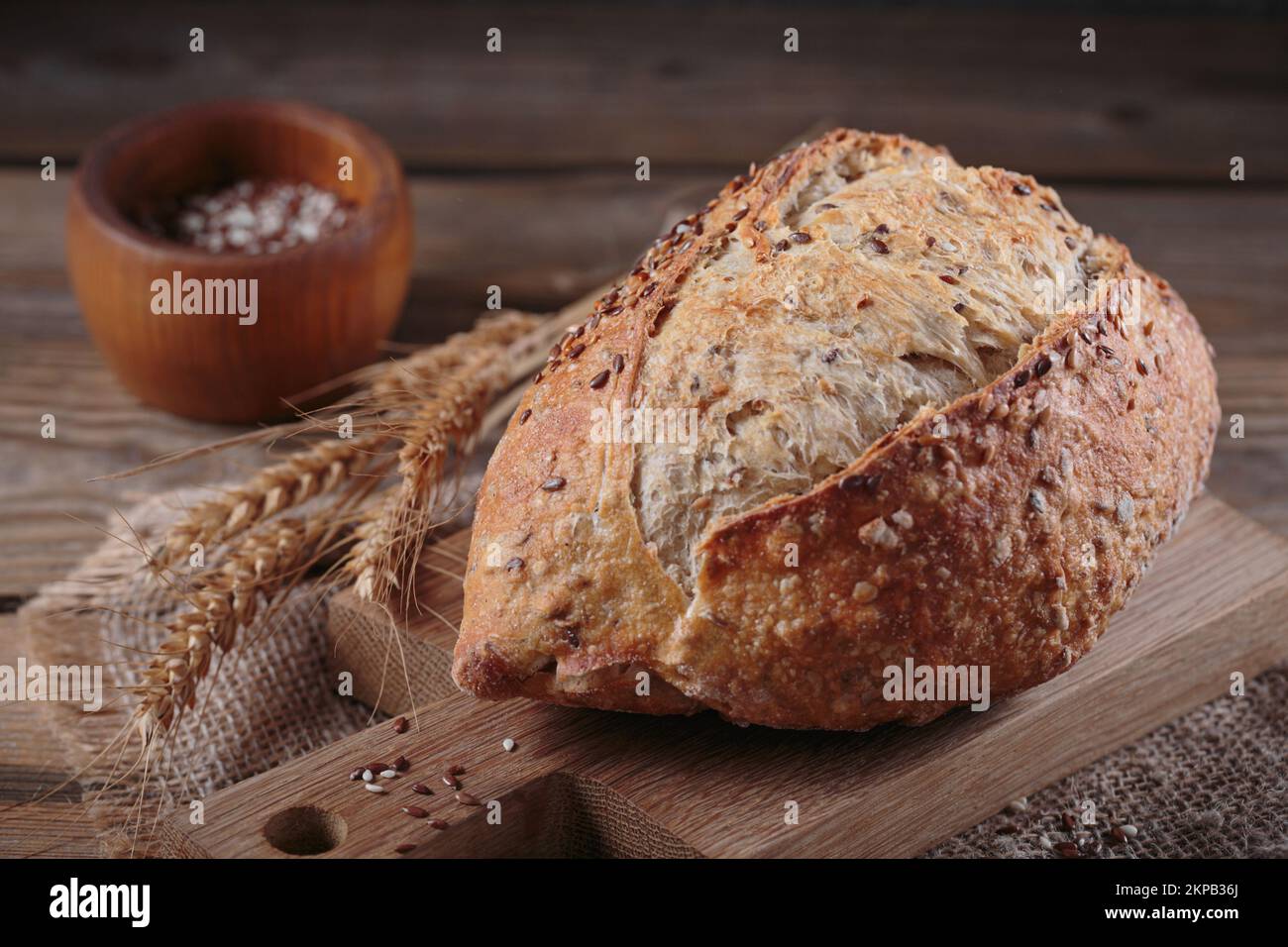 Fresh baked whole grain bread with flax seeds Stock Photo - Alamy
