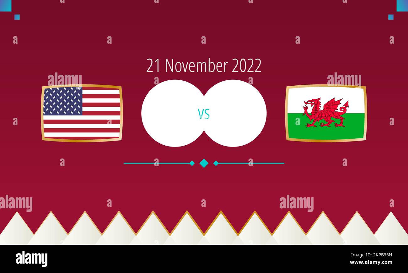 United States vs Wales football match, international soccer competition 2022. Versus icon. Stock Vector