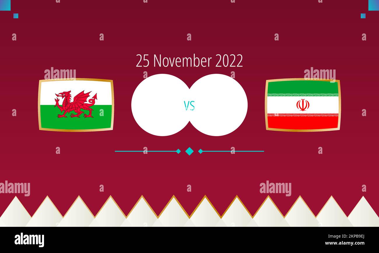 Wales vs Iran football match, international soccer competition 2022. Versus icon. Stock Vector