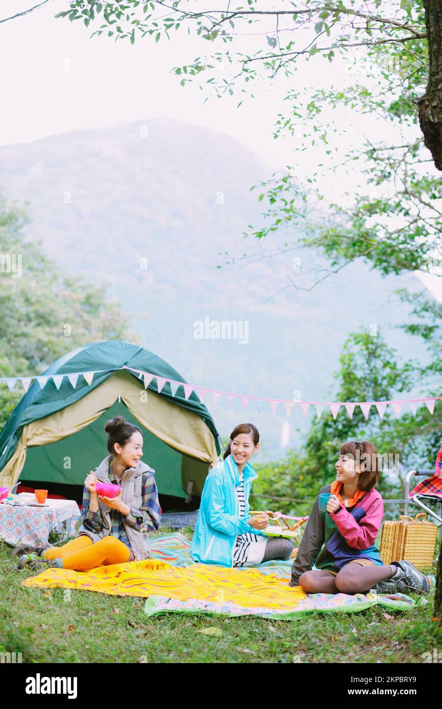 Japanese girls camping Stock Photo Alamy