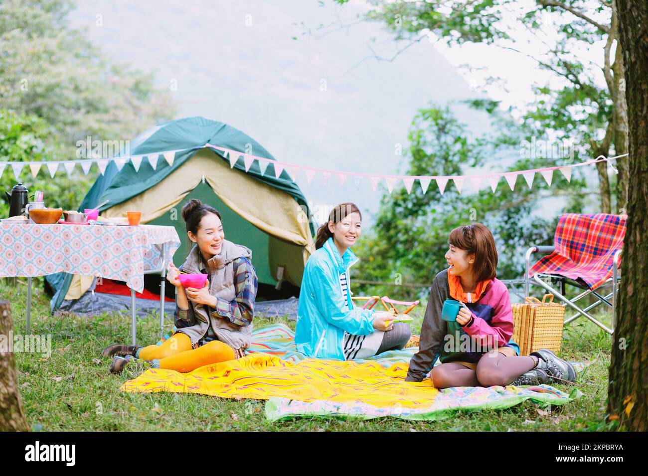 Japanese girls camping Stock Photo Alamy