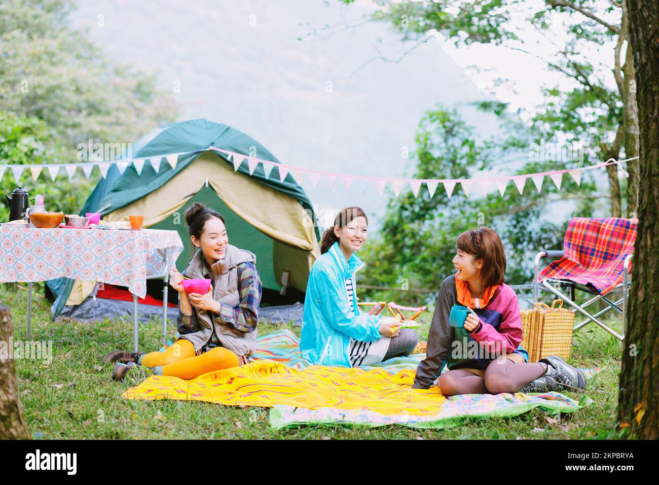 Japanese girls camping Stock Photo - Alamy
