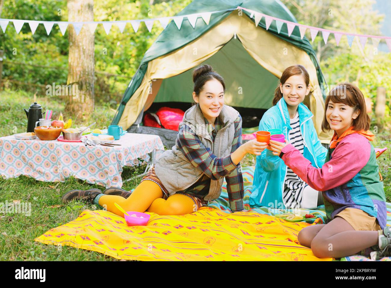 Japanese girls camping Stock Photo Alamy