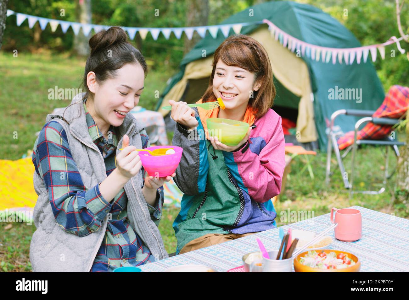 Japanese girls camping Stock Photo Alamy