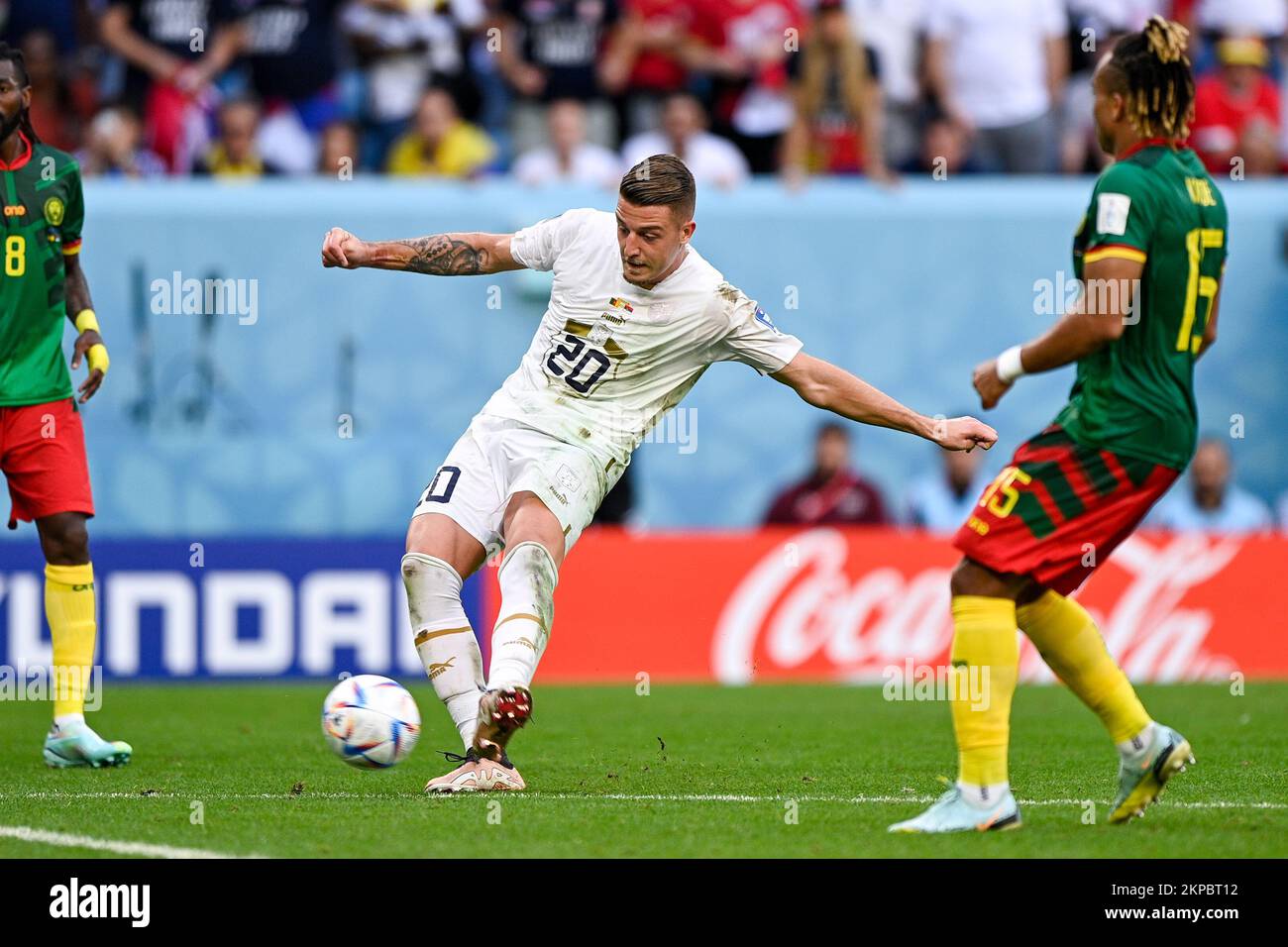 Al Wakrah, Qatar. Al Wakrah, Qatar. Sergej Milinkovic-Savic da Sérvia,  comemora o seu gol durante a partida entre Camarões e Sérvia, pela  2ª rodada do Grupo G da Copa do Mundo FIFA