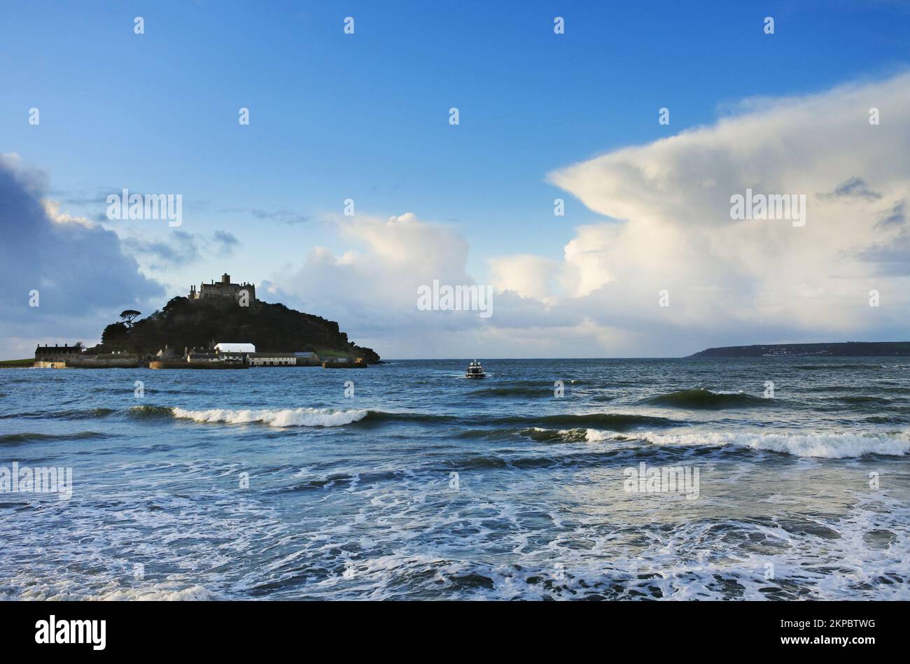 The amphibious ferry at St. Michael's Mount at high tide John Gollop