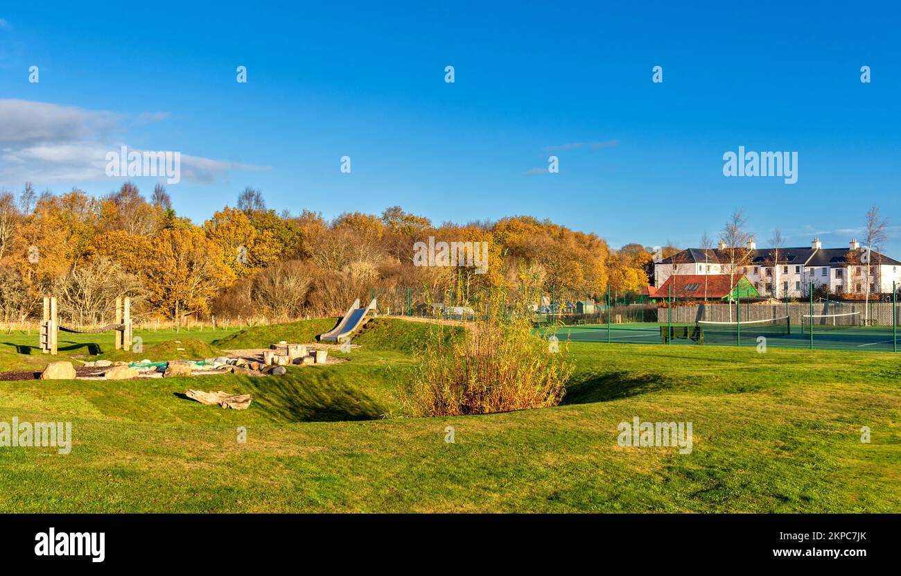 Tornagrain Inverness Scotland a planned village the tennis courts and play area Stock Photo